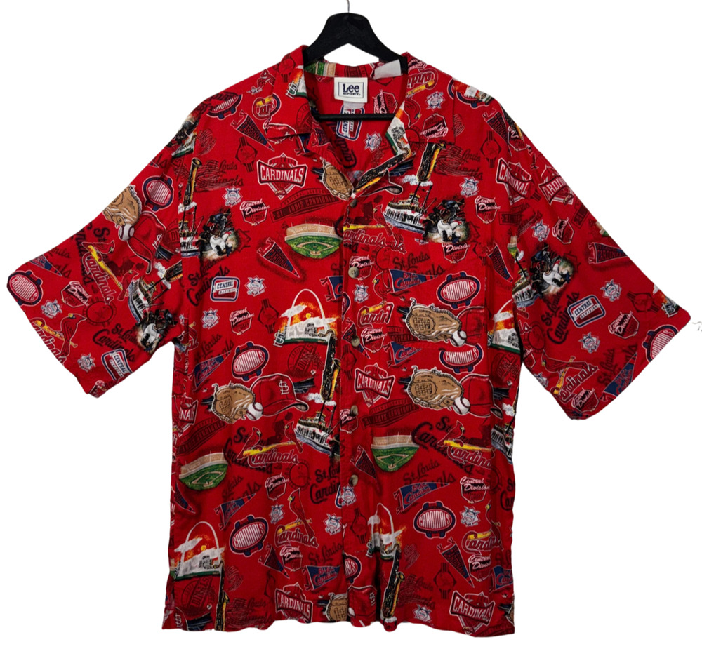 Cardinals Hawaiian Shirt St. Louis MLB Baseball Lee Tiki Button Down Red